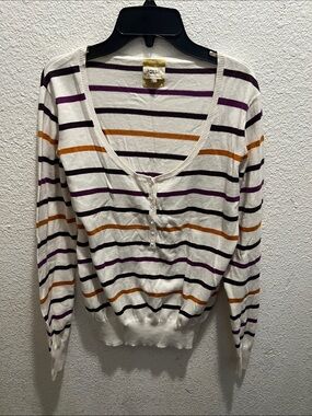 Fossil Cream Striped Long Sleeve Henley Pullover